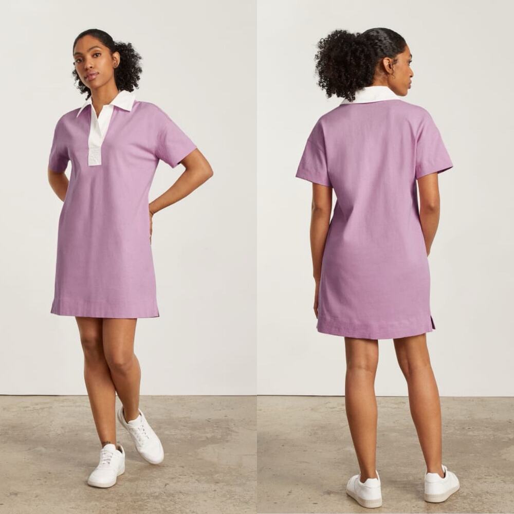 Everlane The Retro Jersey Polo Dress Mini Lilac White Cotton Women's Small NWT